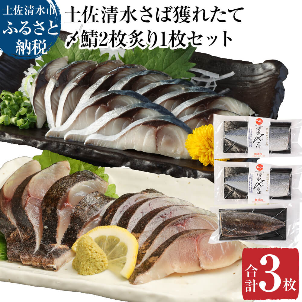【ふるさと納税】獲れたて土佐の清水さば 〆鯖2枚＆炙り〆鯖1枚セット（ブランドゴマサバ・1枚あたり約170g～210g）合計3枚 刺身 お刺身 フィレ 切り身 骨なし 寿司ネタ おつまみ さば サバ 鯖 魚 魚介類 冷凍 高知県 土佐清水市 故郷納税 返礼品 高知 送料無料 【R00457】のサムネイル