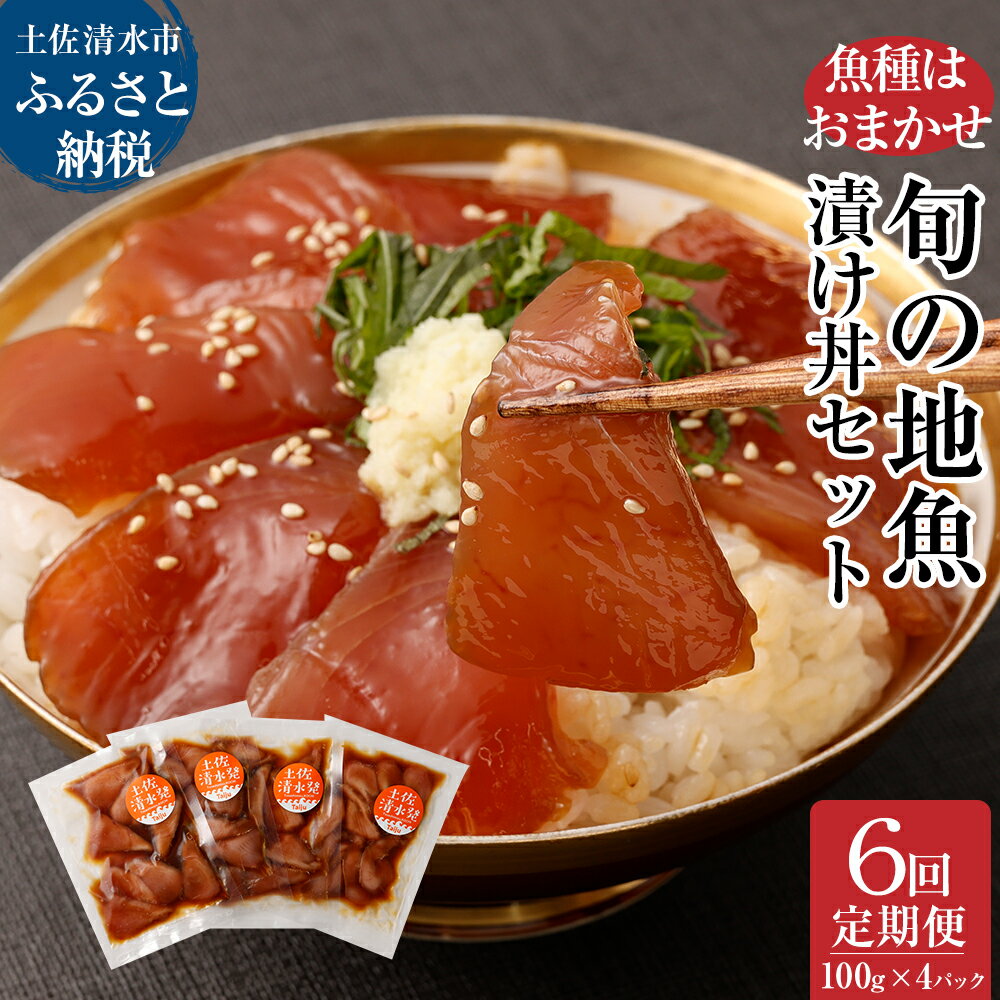 6回定期便：旬のお魚漬け丼セット100g×4P（魚種1種類おまかせ）合計2400g 海鮮丼 お楽しみ 海鮮 魚介類 魚 さかな おかず おつまみ 漬け 切り身 骨なし 冷凍 たれ 丼 美味しい ランダム 高知県 土佐清水市 故郷納税 返礼品 高知 送料無料 【J00033】