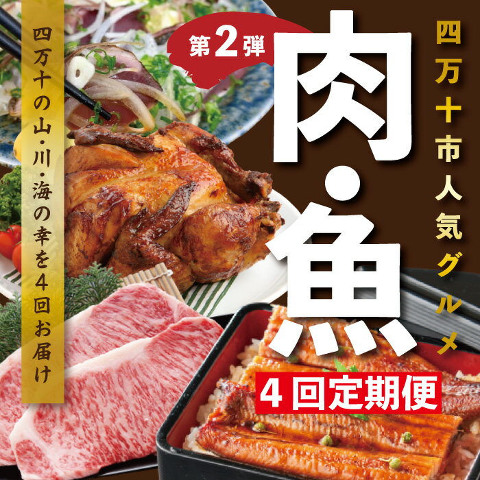 [4ヵ月連続定期便]四万十市人気魚介&お肉返礼品 第2弾 冷凍 定期便 4回 毎月 海の幸 うなぎ 鰻 カツオ 鰹 たたき タタキ 黒毛和牛 和牛 牛肉 肉 ステーキ 贅沢 三昧 グルメ ごちそう 総菜 おかず 高知 四万十 しまんと 送料無料 鶏肉 チキン 人気