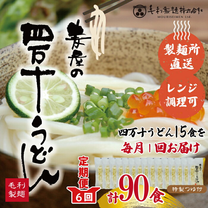 22-217．【6回定期便】いつでも好きな時に麦屋のもちもちうどん♪麦屋の四万十うどんシンプルセット（合計90食） つゆ ネギ 付き 国産 小麦 麦屋 専門店 うどん 冷凍 もちもち モチモチ グルメ 高知 しまんと お取り寄せ 送料無料