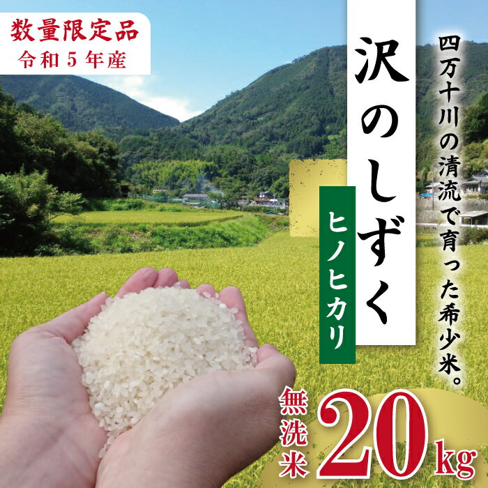 [令和5年産]沢のしずく(無洗米:ヒノヒカリ) 国産 限定 ヒノヒカリ ひのひかり 20kg 令和5年 2023年 精米 白米 米 おこめ こめ コメ ご飯 ごはん ふっくら もちもち 四国 高知 四万十 しまんと お取り寄せ 送料無料 四万十川 無洗米