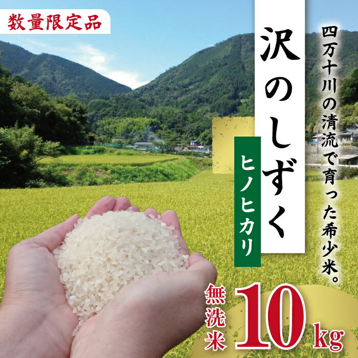 23-740．【令和5年産】沢のしずく（無洗米：ヒノヒカリ）10kg 限定 ひのひかり 10kg 令和5年 2023年 精米 白米 米 こめ コメ ご飯 ごはん 高知 四万十 しまんと 取り寄せ 送料無料 四万十川 無洗米