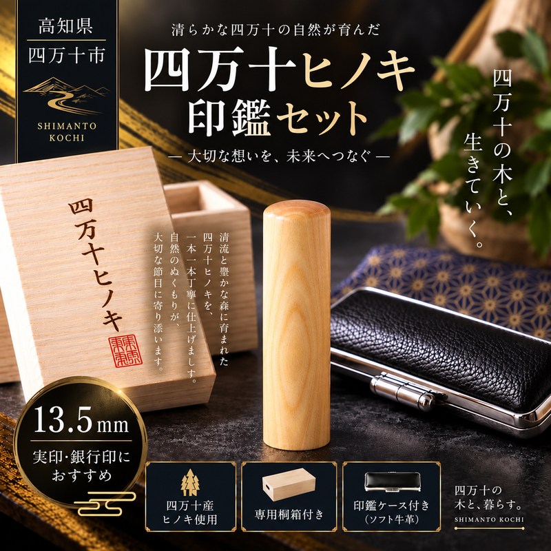 【ふるさと納税】26-241．四万十ヒノキ印鑑セット 13.5mm 実印・銀行印におすすめ 印鑑 はんこ ハンコ 実印 銀行印 オリジナル 13.5mm 印鑑セット 四万十ヒノキ 国産 高知 四万十 四万十市 しまんと 送料無料