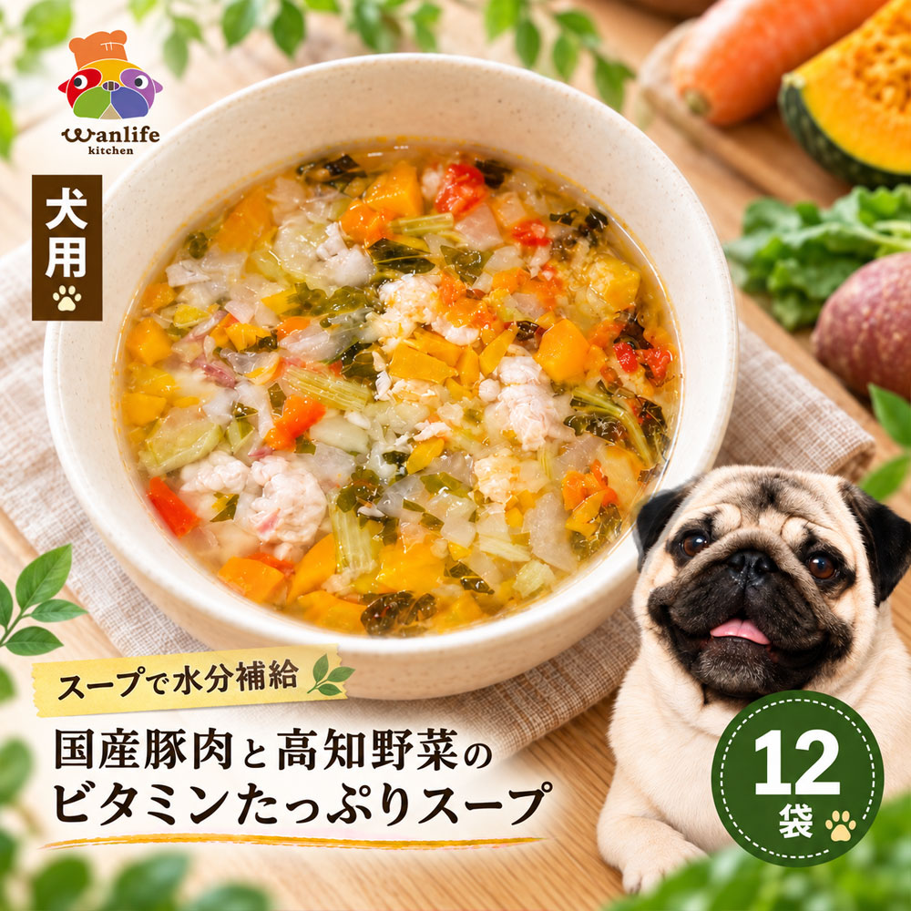 26-088．いつものごはんにかけるだけ！国産豚肉と高知野菜のビタミンたっぷりスープ 12袋セット 冷凍 無添加 ペットフード 犬 ドッグ 犬用 ペット用 スープ 栄養 健康 安心 安全 おいしい ごはん 水分補給 高知 土佐 四万十 しまんと お取り寄せ 送料無料