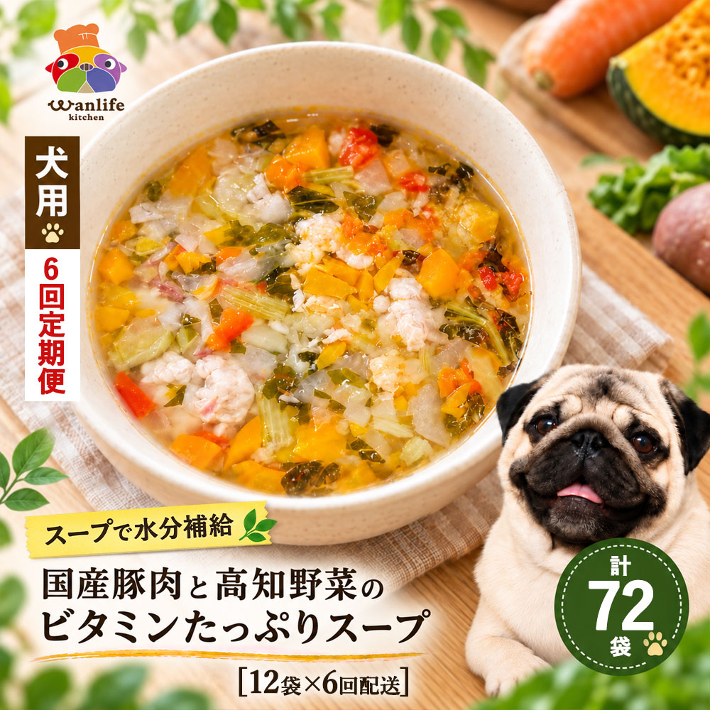 26-431．6回 定期便 いつものごはんにかけるだけ！国産豚肉と高知野菜のビタミンたっぷりスープ 12袋×6回配送 合計72袋 冷凍 無添加 ペットフード 犬 ドッグ 犬用 スープ 栄養 健康 おいしい 水分補給 高知 土佐 四万十 しまんと お取り寄せ 送料無料