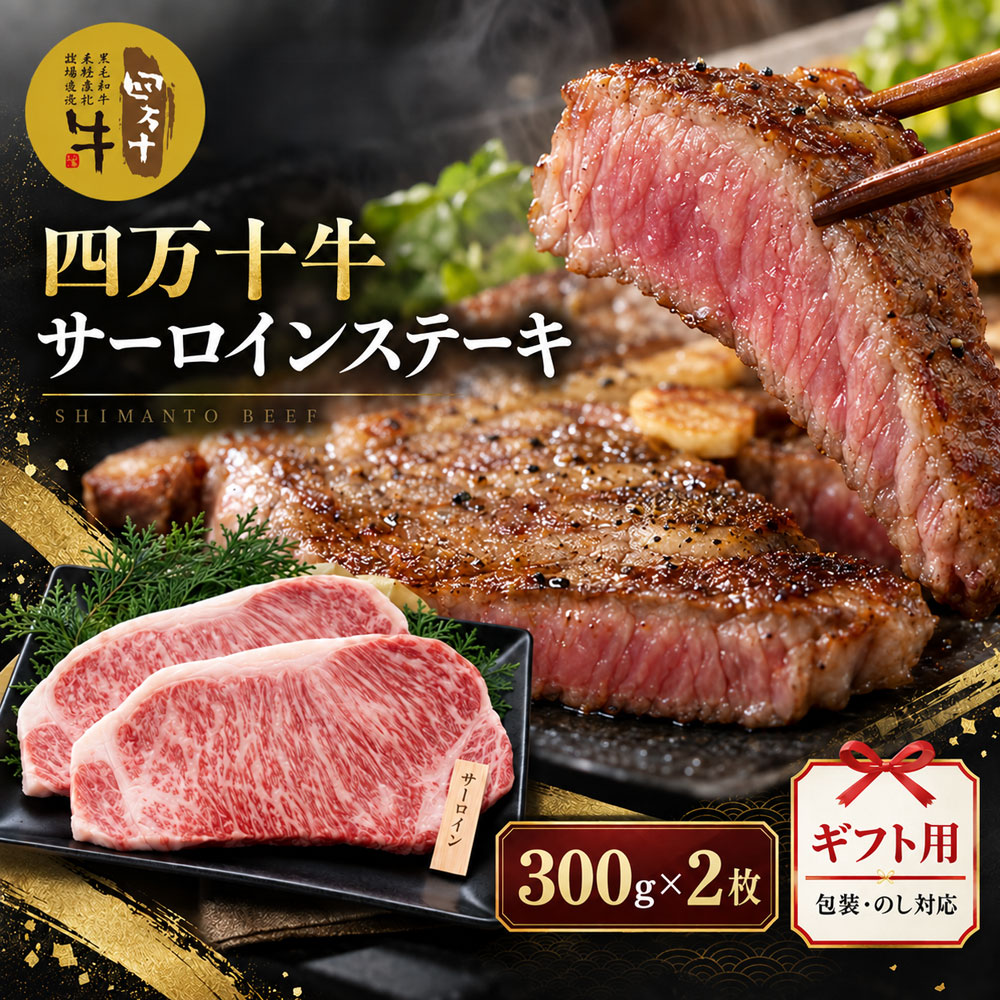 【ギフト用（包装・のし対応）】26-981G．幻のメス牛 四万十牛サーロインステーキ（300g×2枚）国産 高知 しまんと 四万十 四万十牛 メス牛 お取り寄せ 牧場直売 牛肉 黒毛和牛 四万十市 贅沢 送料無料 ステーキ 霜降り バーベキュー アウトドア 焼き肉
