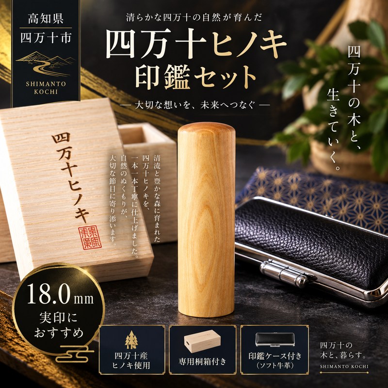 26-377．四万十ヒノキ印鑑セット 18.0mm 実印におすすめ 印鑑 はんこ ハンコ 実印 オリジナル 18.0mm 印鑑セット 四万十ヒノキ 国産 高知 四万十 四万十市 しまんと 送料無料