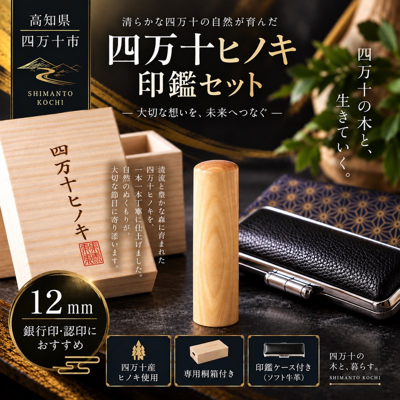 【ふるさと納税】26-306．四万十ヒノキ印鑑セット 12mm 銀行印におすすめ 印鑑 はんこ ハンコ 実印 銀行印 オリジナル 12mm 印鑑セット 四万十ヒノキ 国産 高知 四万十 四万十市 しまんと 送料無料