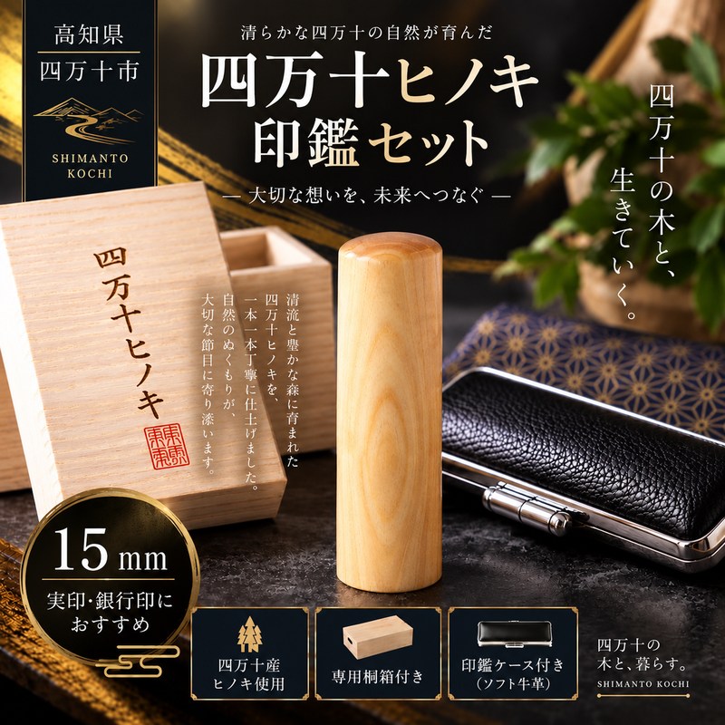 【ふるさと納税】26-666．四万十ヒノキ印鑑セット15mm 実印におすすめ 印鑑 はんこ ハンコ ヒノキ 実印 銀行印 オリジナル 15mm 印鑑セット 四万十ヒノキ 国産 高知 四万十 四万十市 しまんと 送料無料