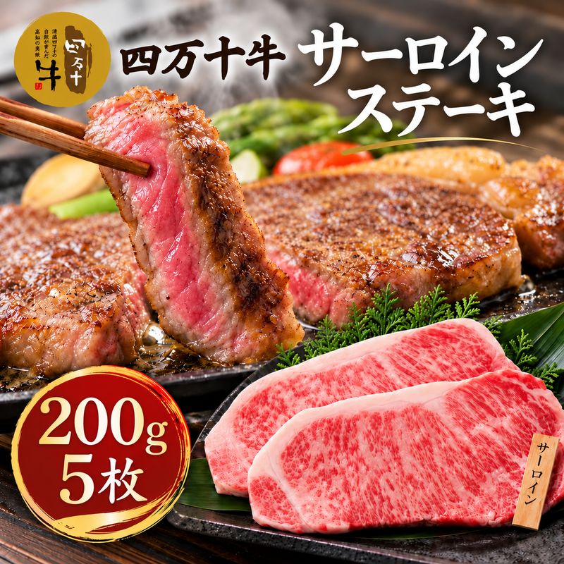26-022．幻のメス牛 四万十牛サーロインステーキ1kg（200g×5枚）国産 高知 しまんと 四万十 四万十牛 メス牛 お取り寄せ 牧場直売 牛肉 黒毛和牛 四万十市 贅沢 送料無料 ステーキ 霜降り バーベキュー アウトドア 焼き肉
