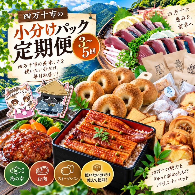 【選べるお届け回数】 便利 でうれしい！ 小分け 定期便 3回 5回 毎月届く 小分けパック ストック 保存食 冷凍 冷凍食品 惣菜 おかず パン 冷凍パン うなぎ ウナギ 鰻 かつお 鰹 魚介 ハンバーグ お弁当 弁当 高知 四万十市 四万十 しまんと 送料無料