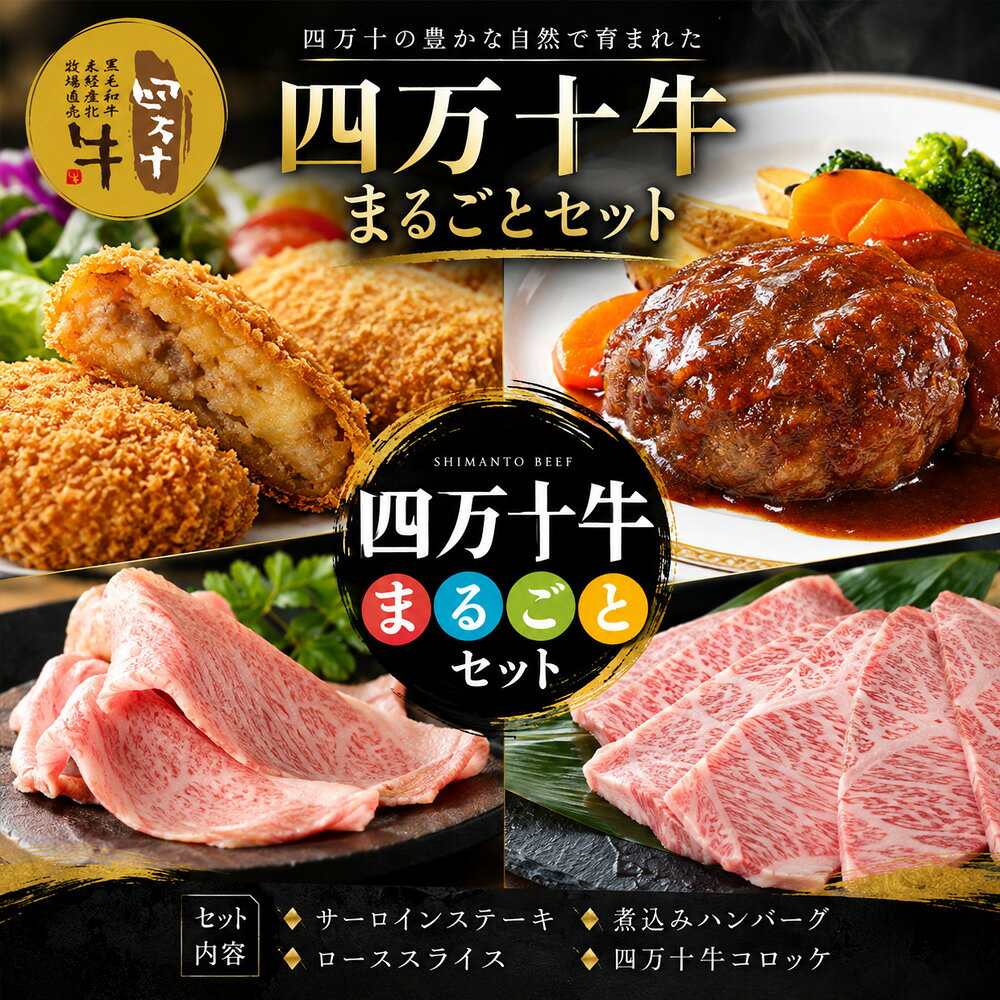26-021．幻のメス牛 まるごと四万十牛セット（サーロインステーキ・ローススライス・煮込みハンバーグ・四万十牛コロッケ） 国産 高知 四万十市 四万十牛 メス牛 お取り寄せ 牧場直売 肉 牛肉 黒毛和牛 コロッケ 冷凍