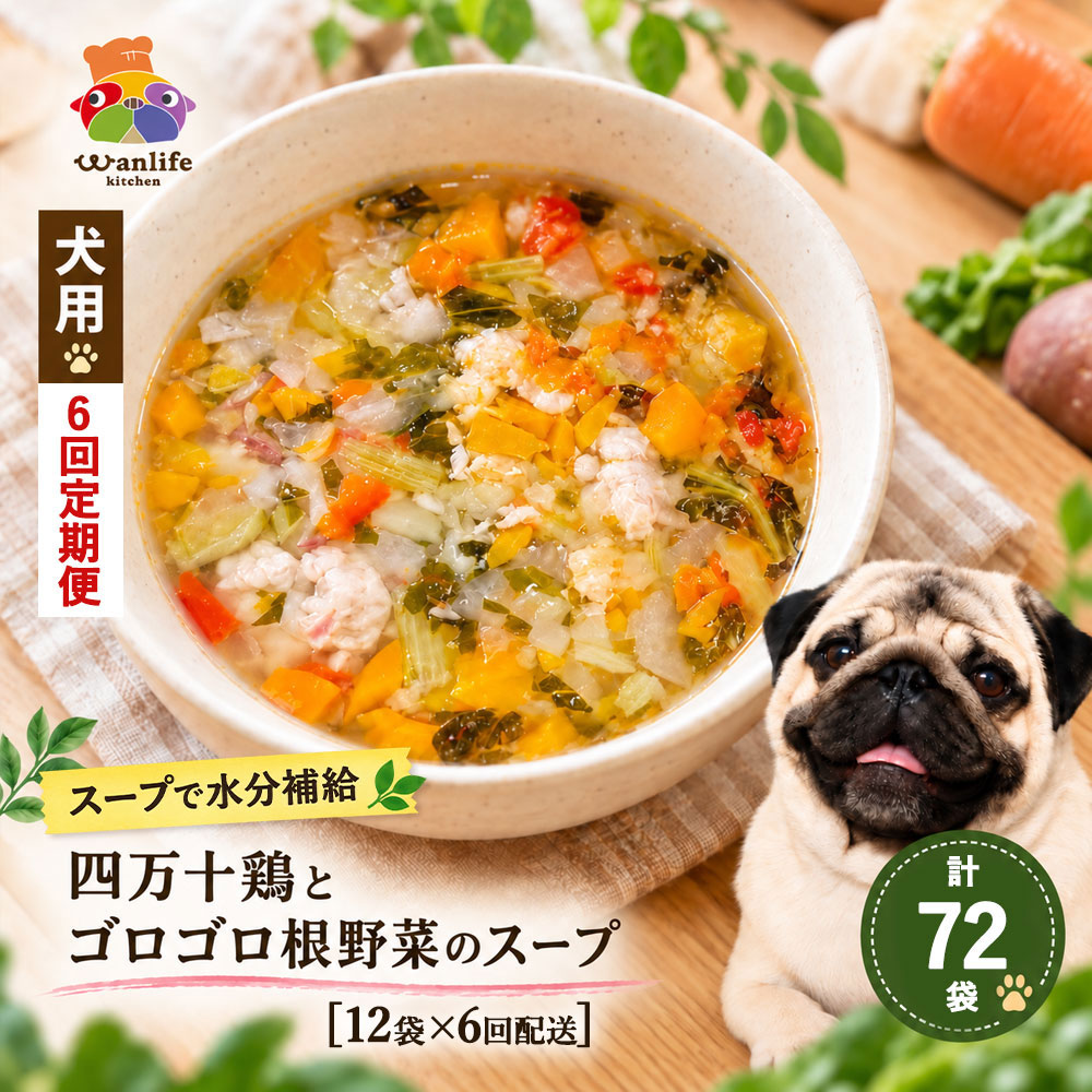 【6回定期便】犬用 スープ「四万十鶏と根野菜の無添加スープ 12袋×6回 合計72袋」送料無料 [ 高知県四万十市 四万十鶏 根野菜 犬 ペットフード ドッグフード 冷凍 無添加 水分補給 ごはん トッピング 定期便 ]