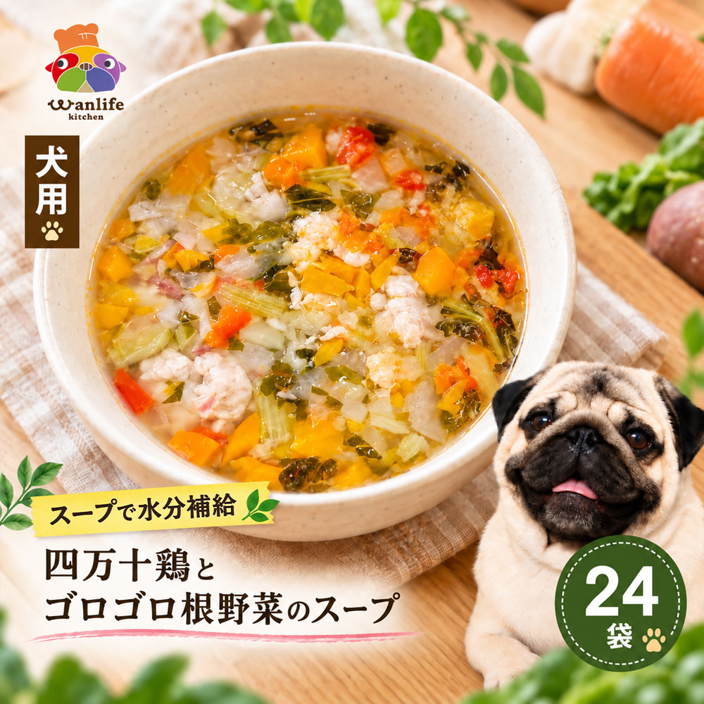 26-090．いつものごはんにかけるだけ！四万十鶏とゴロゴロ根野菜のスープ 24袋セット 冷凍 無添加 ペットフード 犬 ドッグ 犬用 ペット用 スープ 栄養 健康 安心 安全 おいしい ごはん 水分補給 高知 土佐 四万十 しまんと お取り寄せ 送料無料