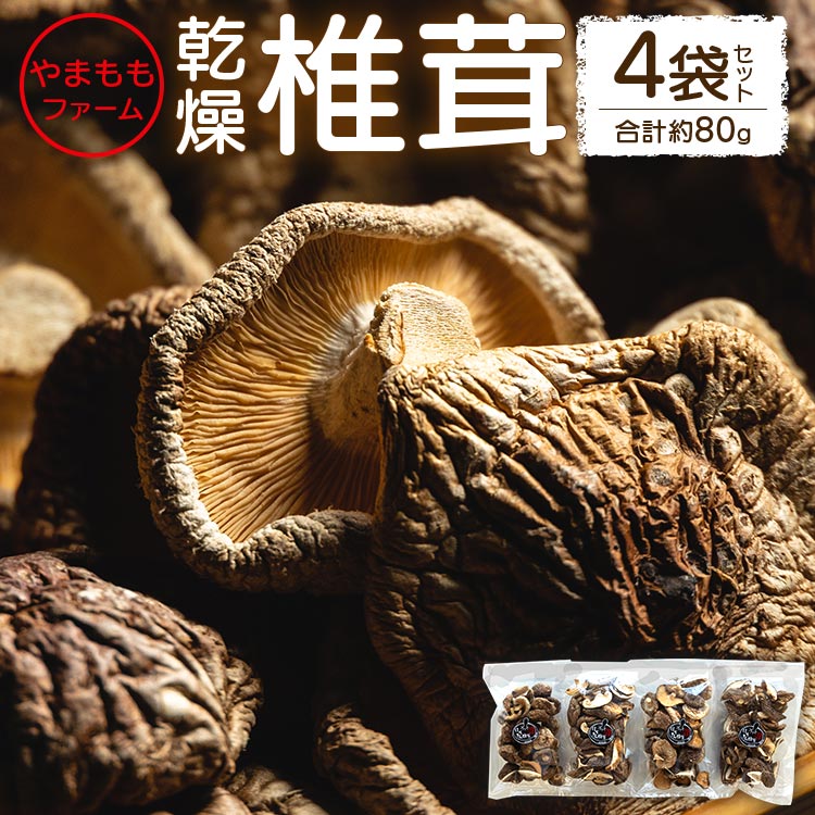 やまももファーム乾燥椎茸 4袋セット(合計約80g) - シイタケ 干ししいたけ きのこ 乾物 カット 菌床 農薬不使用 化学肥料不使用 国産 高知県 香南市[常温]yo-0008