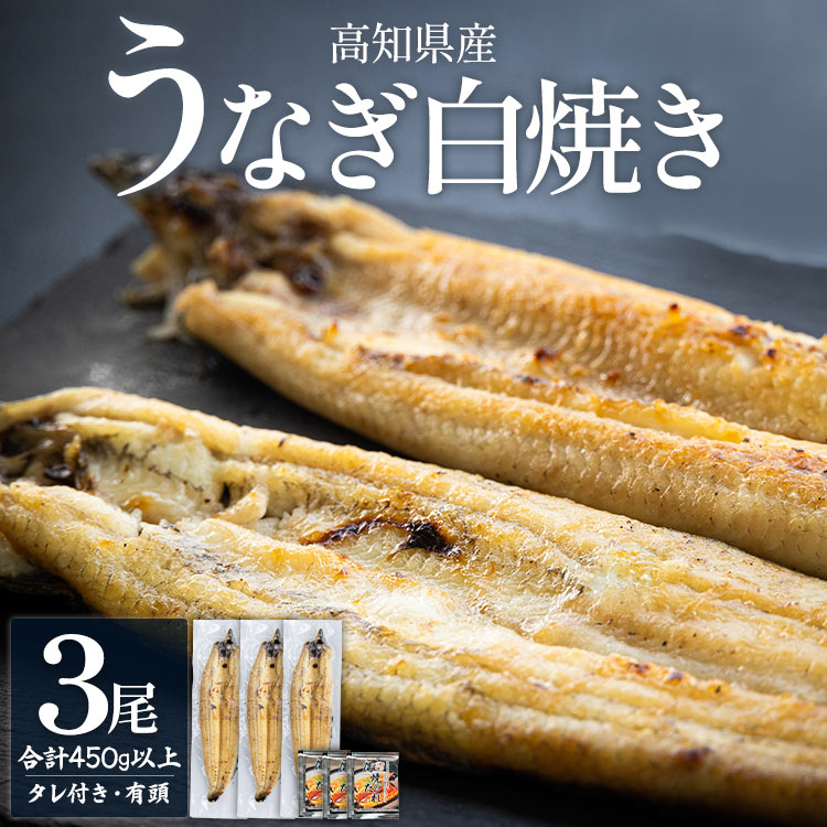 【ふるさと納税】高知県産うなぎの白焼き 3尾 合計450g以上（1尾150〜180g）タレ付き エコ包装 - 鰻 ウ..