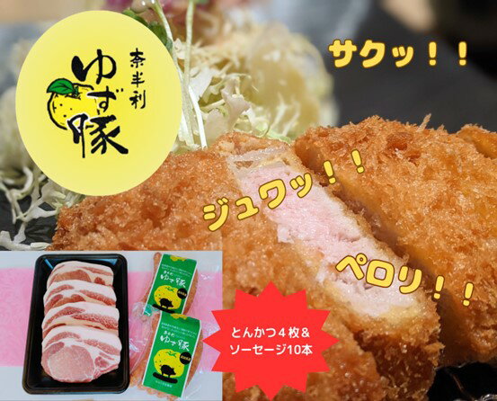 【ふるさと納税】112013 ジューシーとんかつ&ゆず豚100%ソーセージ 豚肉 高知のブランド豚 ゆず豚 三元豚 ロースとんかつ用 ソーセージ