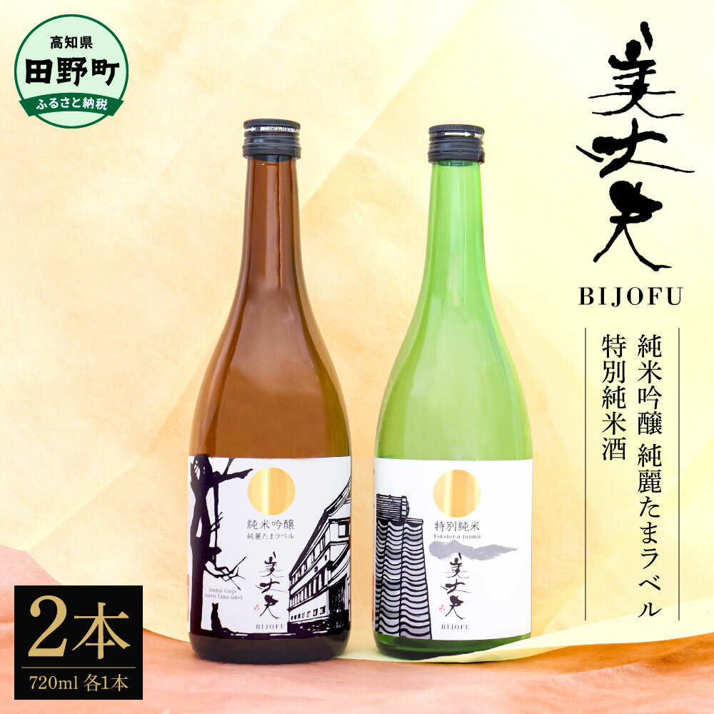 ★四国一小さなまちの地酒★ 美丈夫 純米吟醸 純麗たまラベル&特別純米酒 720ml ×2本 ふるさと納税 日本酒 720ml セット 贈答用 日本酒 一升瓶 お酒 酒 おさけ 0.72リットル 度数 15度 おいしい 地酒 男性 父 誕生日 お祝い ギフト 高知県 高知 12000円