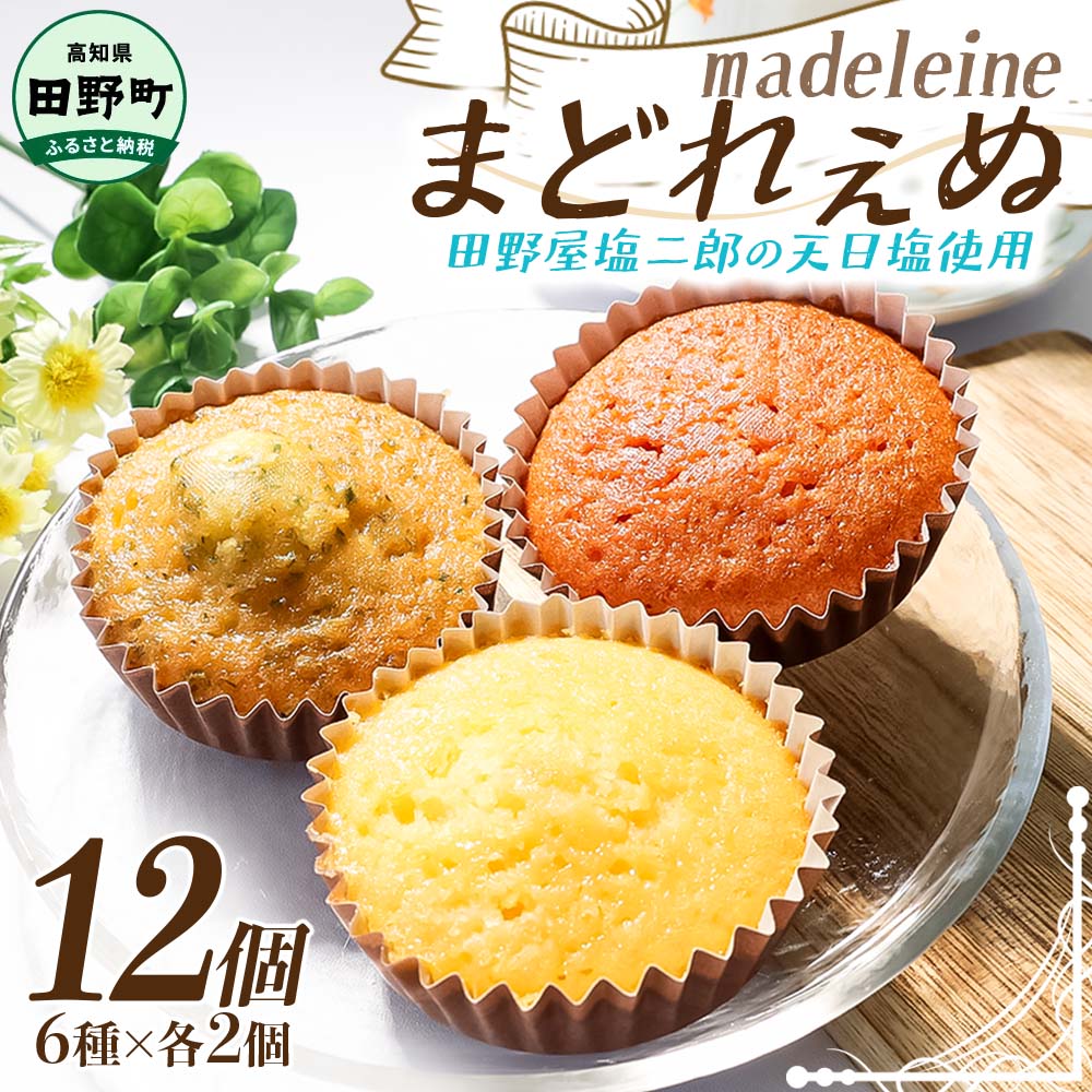 まどれぇぬ マドレーヌ 12個入り(6種×各2個) 田野屋塩二郎の天日塩使用 取り寄せ スイーツ デザート 完全天日塩 おやつ お菓子 洋菓子 焼き菓子 プレゼント 個包装 お取り寄せスイーツ 配送 高知 返礼品 故郷納税 ふるさとのうぜい 田野町