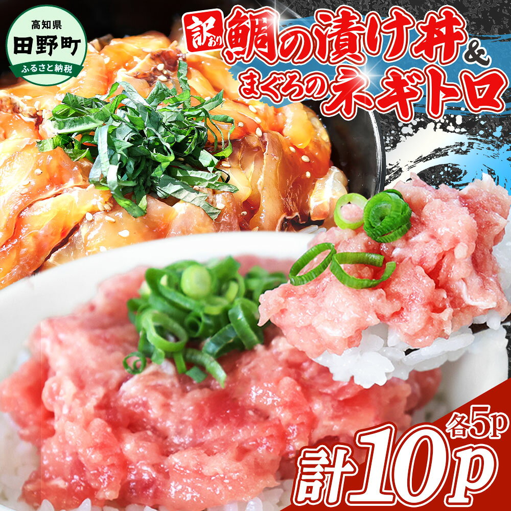 訳あり 漬け丼 鯛の漬け丼&マグロのネギトロ 各5P 計10P タイ たい まぐろ 鮪 海鮮丼 ねぎとろ まぐろたたき 粗挽き ねぎとろ丼 ネギトロ丼 惣菜 おかず 訳アリ お取り寄せ 冷凍 配送 高知 田野町 ふるさとのうぜい 故郷納税 刺身 〜四国一小さなまち〜