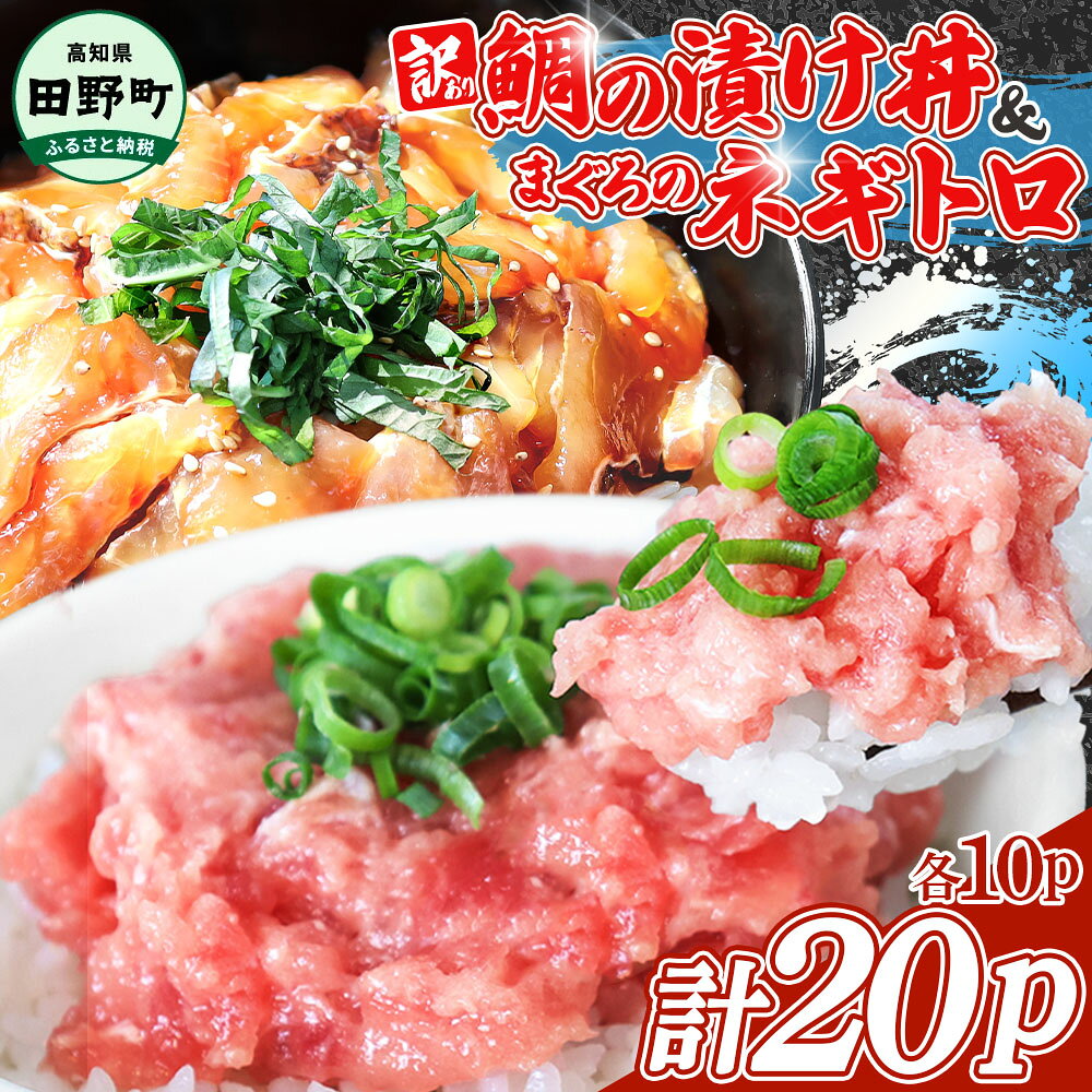 訳あり 鯛の漬け丼&マグロのネギトロ 各10P 計20P タイ たい まぐろ 鮪 海鮮丼 ねぎとろ まぐろたたき 粗挽き ねぎとろ丼 ネギトロ丼 魚介 惣菜 おかず 訳アリ お取り寄せ 冷凍 配送 高知県 田野町 ふるさとのうぜい 故郷納税 刺身 海鮮セット 小分け