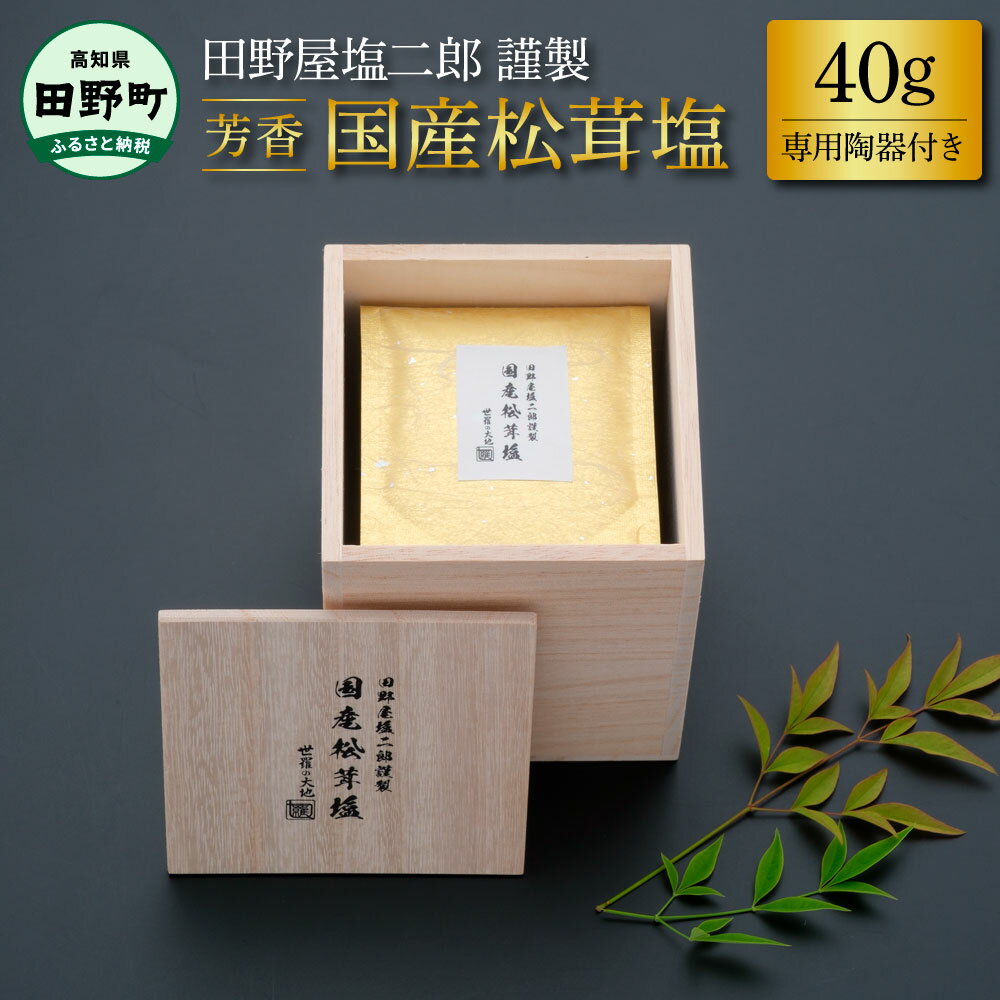 【ふるさと納税】〜四国一小さなまちの塩〜田野屋塩二郎謹製 国産松茸塩 40g 専用陶器付き 完全天日塩 田野屋塩二郎 世羅の大地 松茸 塩 松茸塩 お塩 しお ...