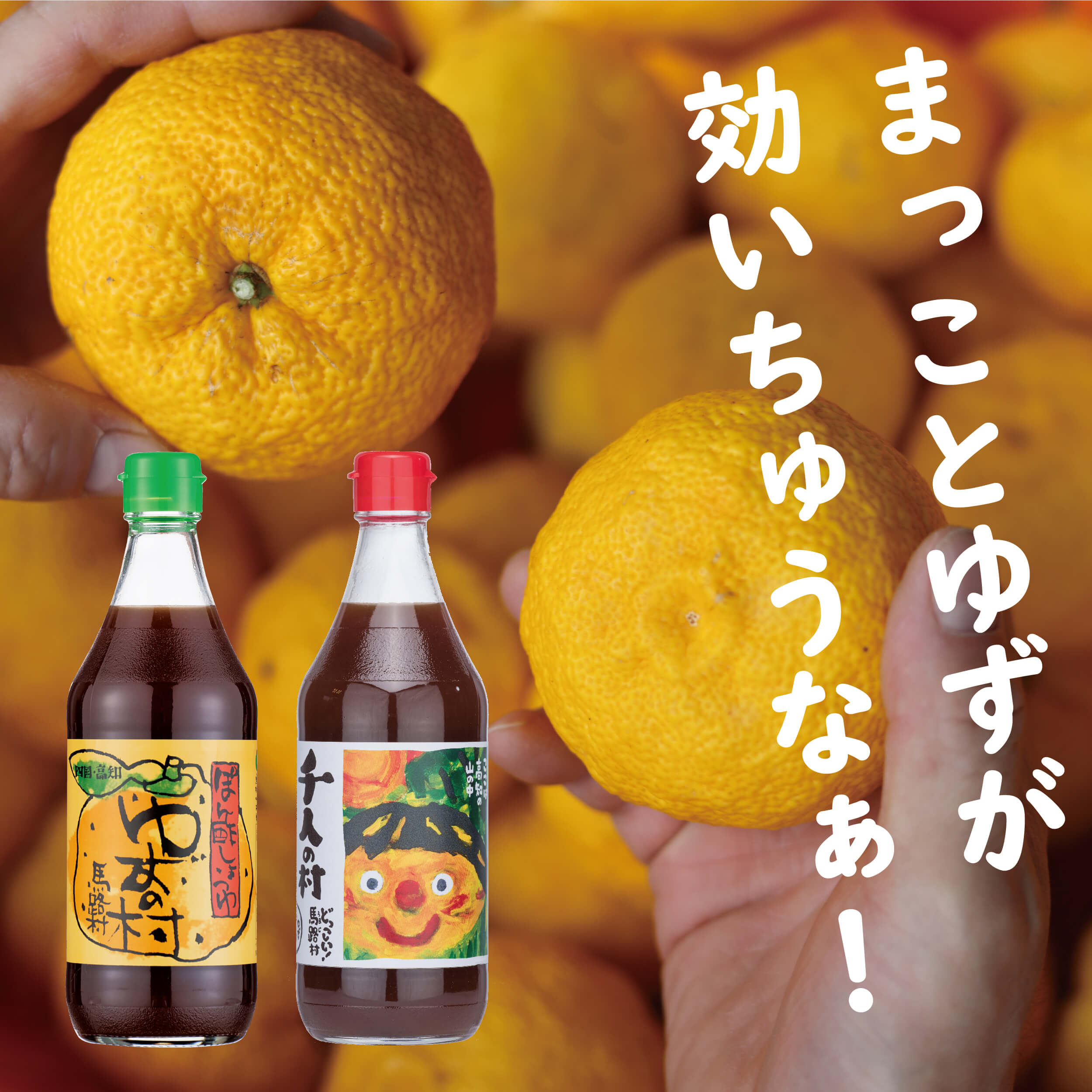 定期便も可! 鍋 ゆずポン酢 ゆずの村・1000人の村ぽん酢 2本組(500ml×各1本) 柚子 食べ比べ ドレッシング 有機 オーガニック 唐揚げ たれ 調味料 醤油 ギフト お歳暮 お中元 贈答用 のし 熨斗 産地直送 送料無料 高知県馬路村 [467]