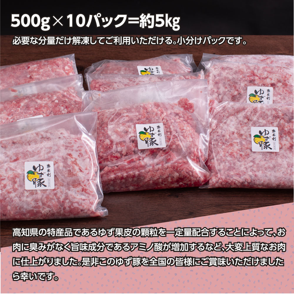 【ふるさと納税】なはりゆず豚挽き肉 5kg 500g×10パック ひき肉 挽き肉 豚肉 国産 ゆず豚 高知県産 肉 おにく 冷凍 小分けパック 個包装 そぼろ ハンバーグ おかず おうちごはん 小分け 一人暮らし ふるさとのうぜい 故郷納税 31000円 返礼品 高知県 高知