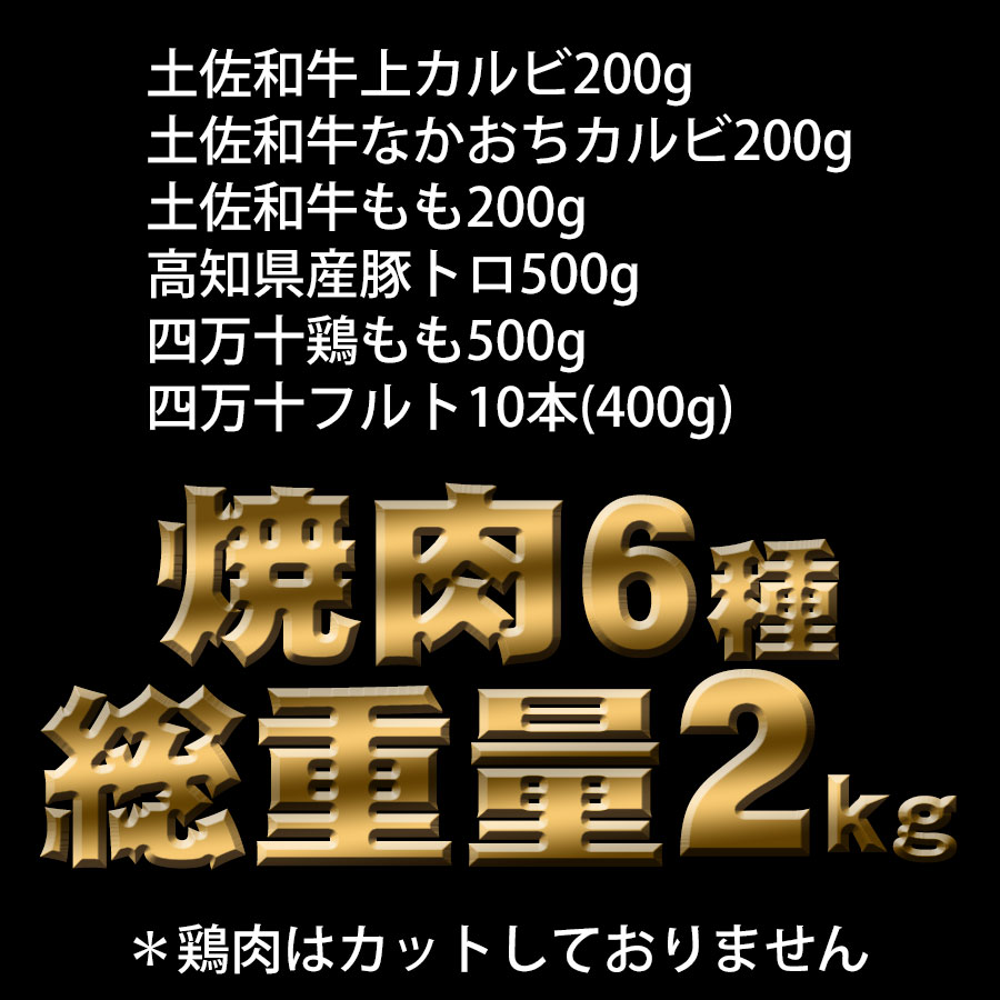 【ふるさと納税】土佐の焼肉パーティーセット2kg上カルビ なかおちカルビ もも 豚トロ 鶏もも ソーセージ焼き肉 やきにく ヤキニク バーベキュー BBQ送料無料 焼肉セット 特産品 高知県産 ギフト 【SaNeYam】