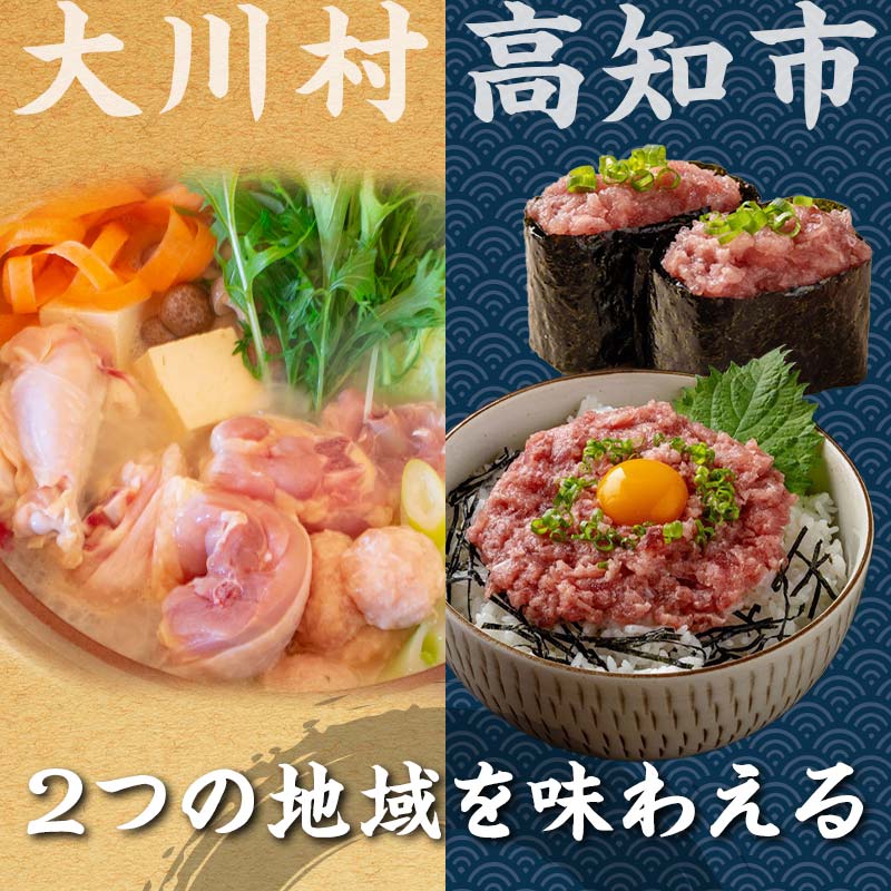 【ふるさと納税】【セット定期便】【大川村と高知市の共通返礼品】土佐はちきん地鶏なべセット＆マグロのネギトロ 地鶏 鶏肉 とり肉 肉 まぐろ 海鮮 高知県 大川村 F6R-112