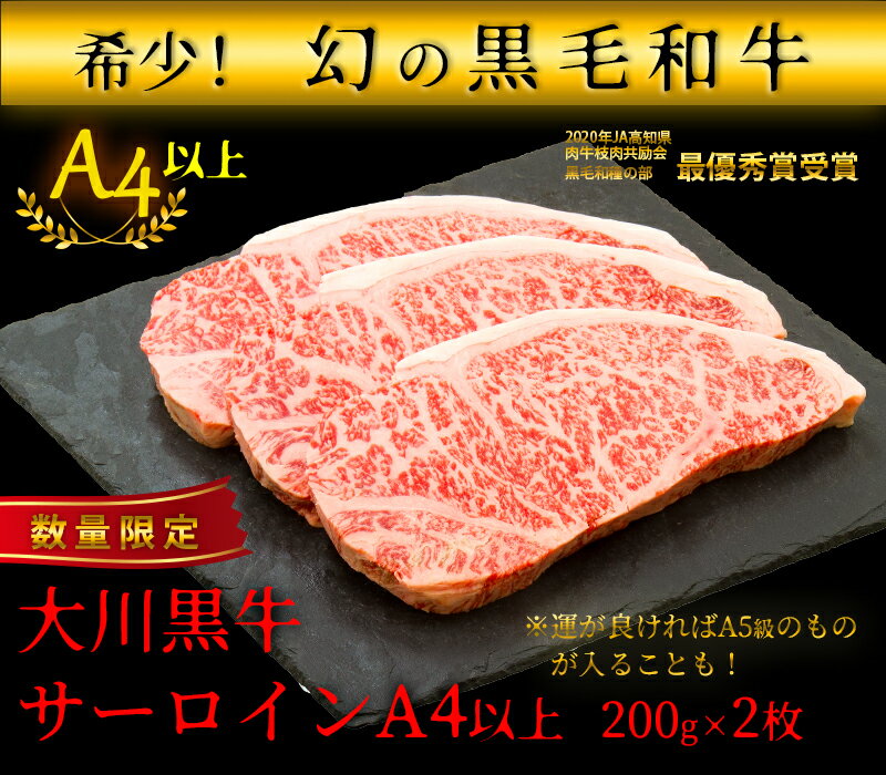 【ふるさと納税】国産黒毛和牛 大川黒牛サーロインステーキA4以上　A4　A5　200g×2枚　計400g　数量限定