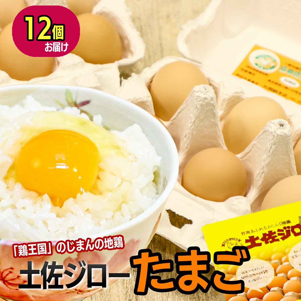 土佐ジロー濃厚たまご（1パック6個入×2パック＝12個）鶏卵 卵 玉子 送料無料 土佐地鶏とロードアイランドレッドを交配 放し飼い 平飼い 緑餌 濃厚 コク 有精卵