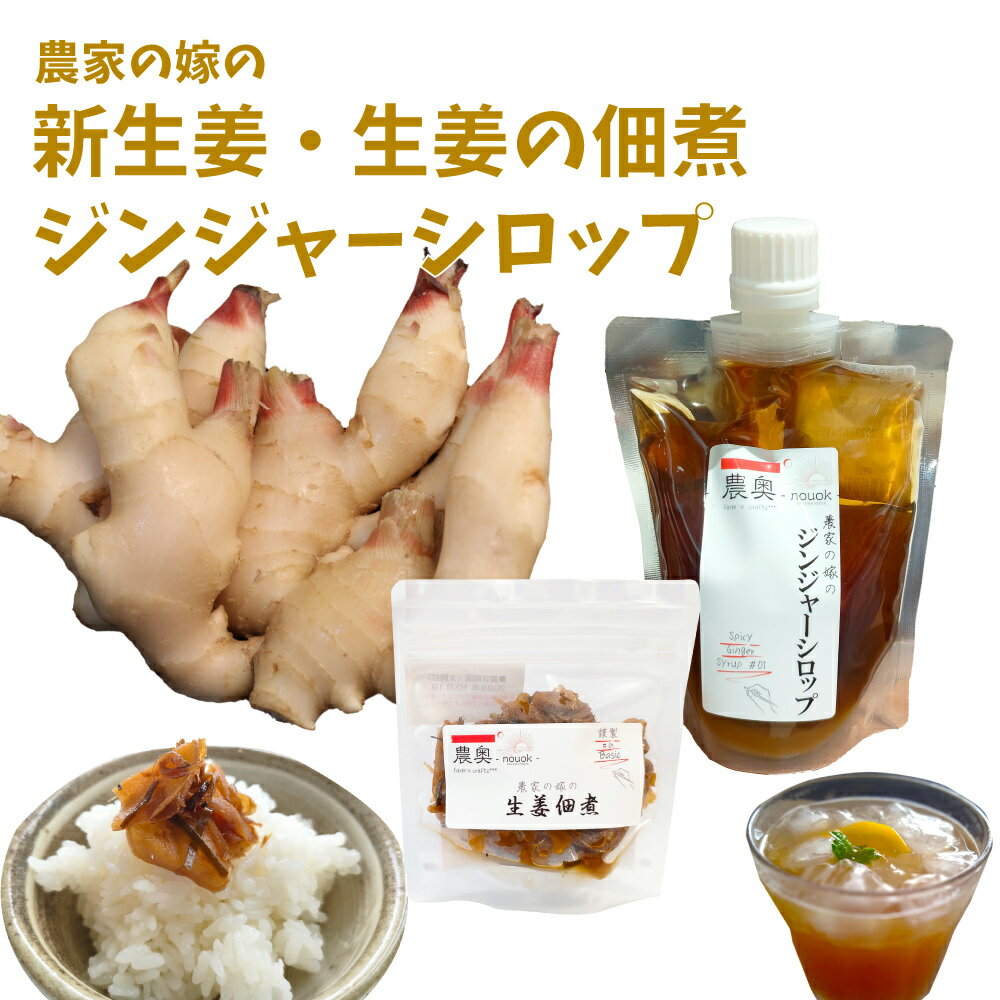 ＜新生姜1kg・佃煮1袋・シロップ1個＞農家の嫁の生姜佃煮1袋70g ジンジャーシロップ200ml クラフトジンジャー 掘りたて 土付き 新ショウガ 露地生姜 1kg ごはんのお供（C） ginger 農奥 高知 詰め合わせ【常温】らんまん 牧野富太郎