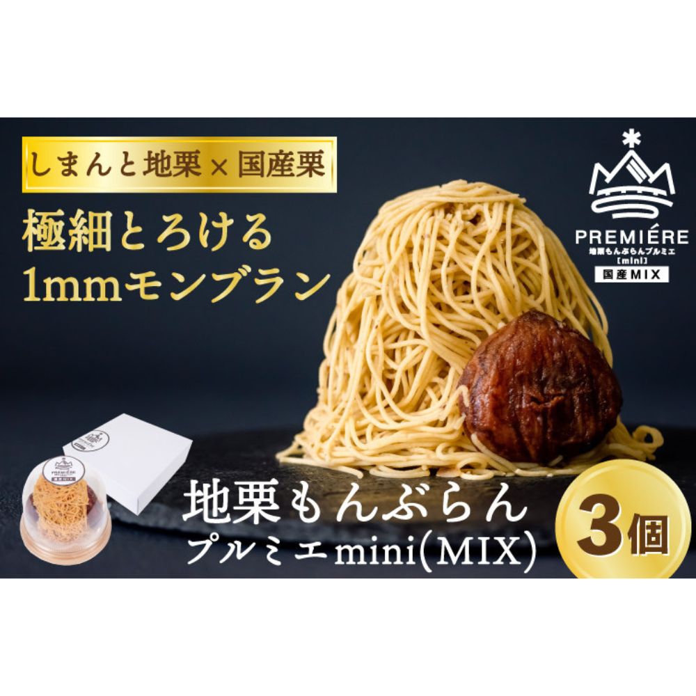 【ふるさと納税】【予約】1mm極細！とろけるモンブラン「プルミエmini」×3個　添加物不使用 しまんと地栗 国産栗 和栗 栗スイーツ 渋皮煮 贈りもの ギフト お取り寄せ 高知 四万十 四万十ドラマ 御祝 洋菓子 熨斗 御年賀 お歳暮のサムネイル