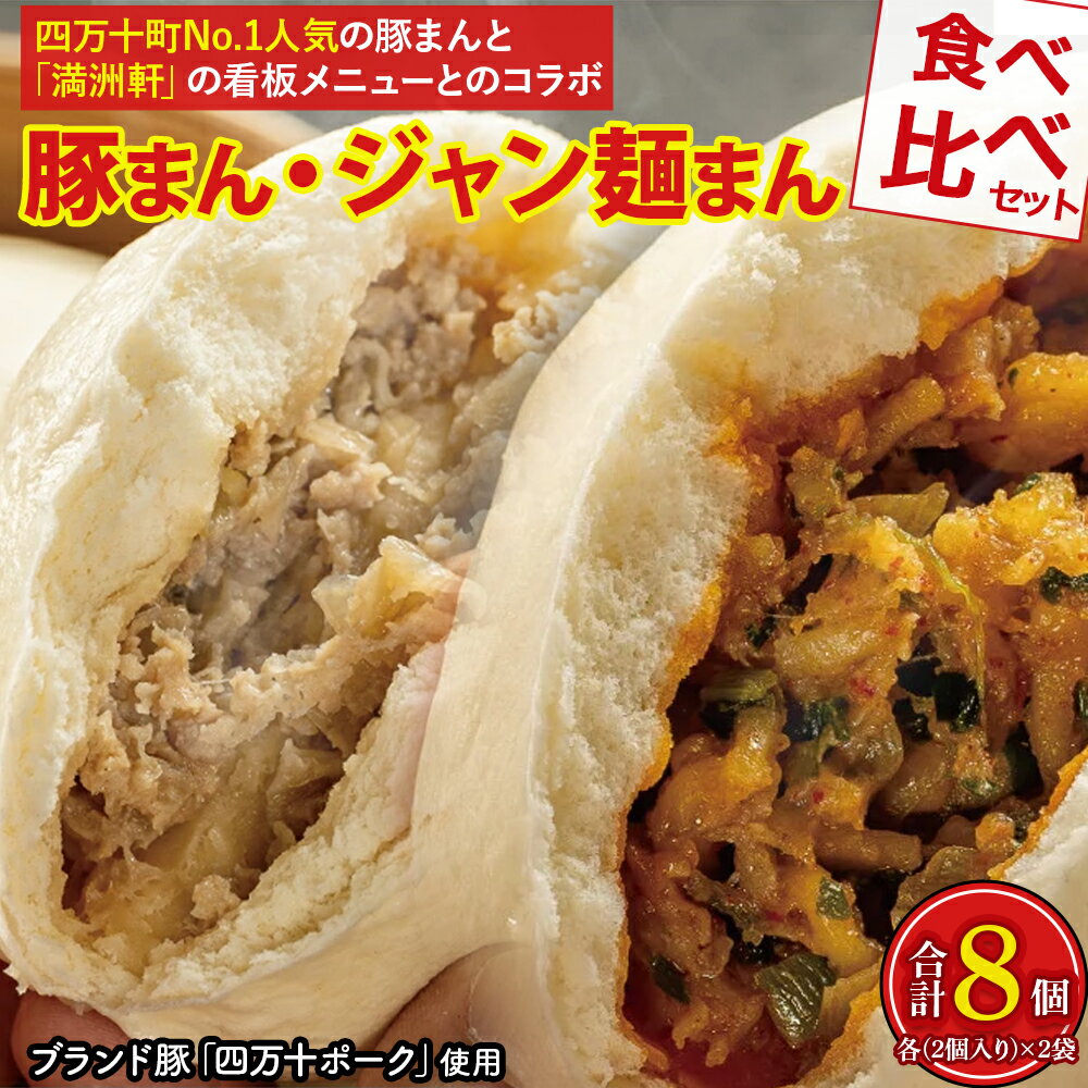 【ふるさと納税】 四万十町No.1人気の豚まん食べ比べセット 豚まん2袋×ジャン麺まん2袋 Qak-42 豚まん BIGサイズ 豚肉 四万十ポーク ブランド豚 8個 8P 小分け 個包装 冷凍 お手軽 人気 国産 日付指定可能 惣菜 おやつ
