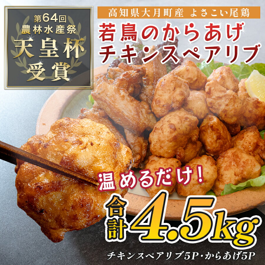 【ふるさと納税】 国産 よさこい尾鶏 鶏の唐揚げ チキンスペアリブ 2種セット 4.5kg（和風しょうゆ唐揚げ2.5kg・スペアリブ2kg） 天皇杯受賞 からあげ から揚げ 和風しょう油 旨辛 スパイシー 手羽中 手羽 フライドチキン 惣菜 2万5千円