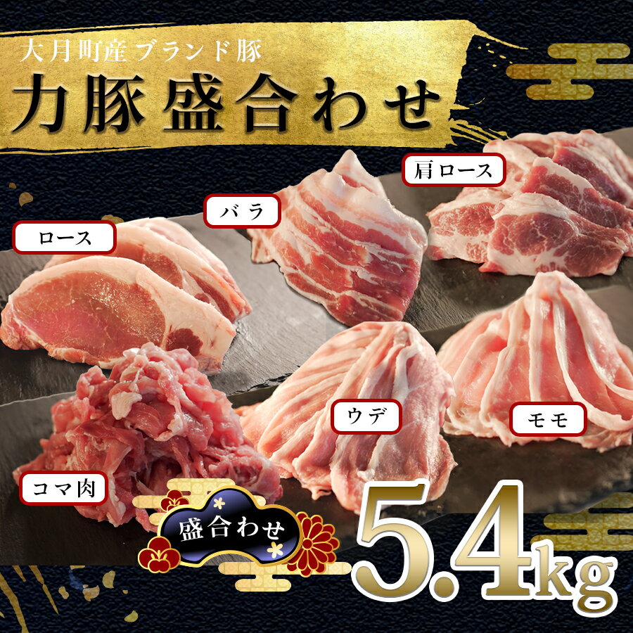 【ふるさと納税】国産 豚肉 6種盛 5.4kgセット｜バラスライス300g 肩ロース焼肉用400g ウデスライス1.2kg こま肉1.6kg モモしゃぶしゃぶ用1.4kg ロースステーキ用500g バラエティ 力豚 小分け ブランド豚 配達日指定可 送料無料 おすすめ