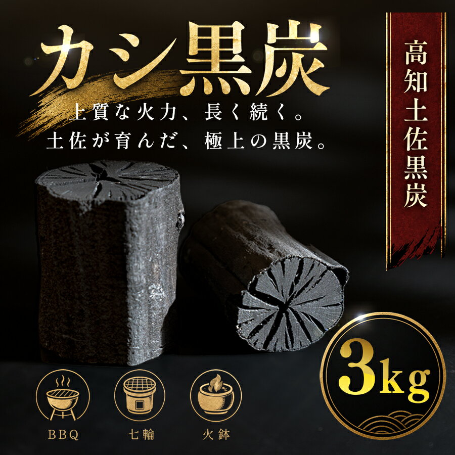 カシ黒炭 3kg 国産 黒炭 木炭 BBQ バーベキュー 土佐 ウバメガシ産地 樫100% 炭 火持ち 高火力 長時間燃焼 煙が出にくい 火付きが良い 七輪 火鉢 キャンプ アウトドア 炭火焼き 焼肉 お花見 業務用 高知県 大月町
