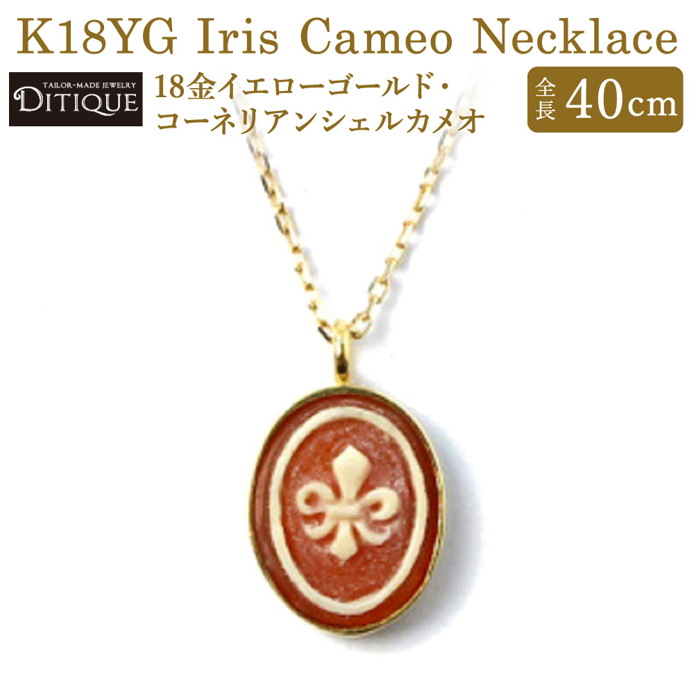 【ふるさと納税】K18YG Iris Cameo Necklace ネックレス 全長40cm アジャスター3cm 18金イエローゴールド コーネリアンシェルカメオ アクセサリー ジュエリー 百合の紋章 カメオ 手彫り 上品 おしゃれ エレガント 福岡県北九州市