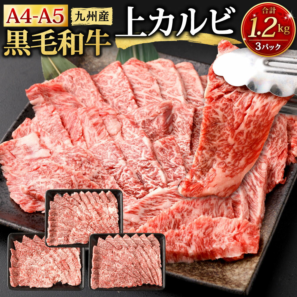 【ふるさと納税】A4-A5限定 九州産 黒毛和牛 上カルビ 合計1.2kg 400g×3パック 牛肉 お肉 国産牛 和牛 牛カルビ 焼肉 焼き肉 BBQ バーベキュー ランク 等級 冷凍 国産 送料無料