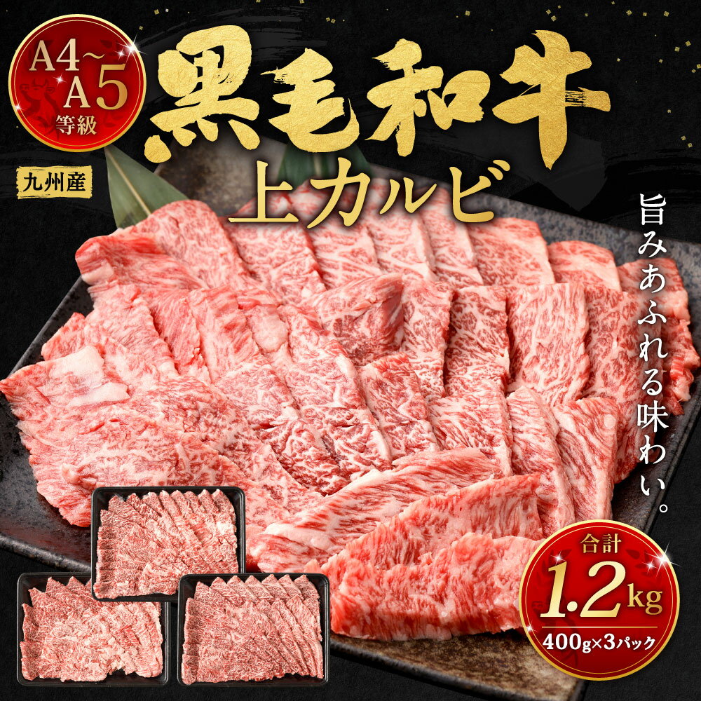 【ふるさと納税】A4-A5限定 九州産 黒毛和牛 上カルビ 合計1.2kg 400g×3パック 牛肉 お肉 国産牛 和牛 牛カルビ 焼肉 焼き肉 BBQ バーベキュー ランク 等級 冷凍 国産 送料無料