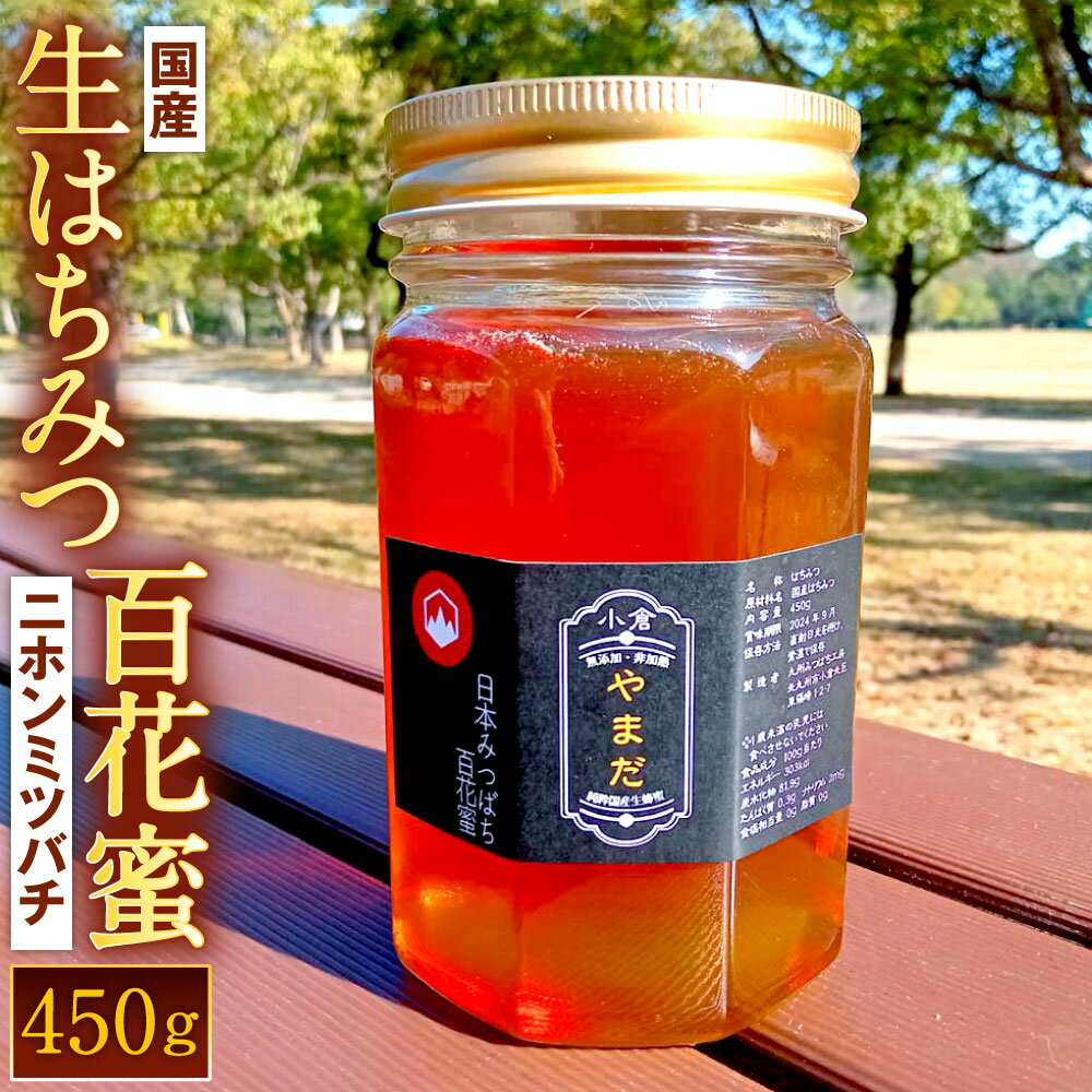 国産 生はちみつ 450g×1本 ニホンミツバチ 百花蜜 ハチミツ 蜂蜜 ハニー 貴重 最高級 生 日本 トッピング 甘味 調味料 非加熱 北九州市 送料無料