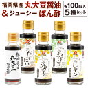 【ふるさと納税】福岡県産丸大豆醤油・ジューシーぽん酢(4種) 100mL×5本セット (1箱入り) 食べ比べ 調味料 醤油 しょうゆ だいだい ゆず 柚子 かぼ...
