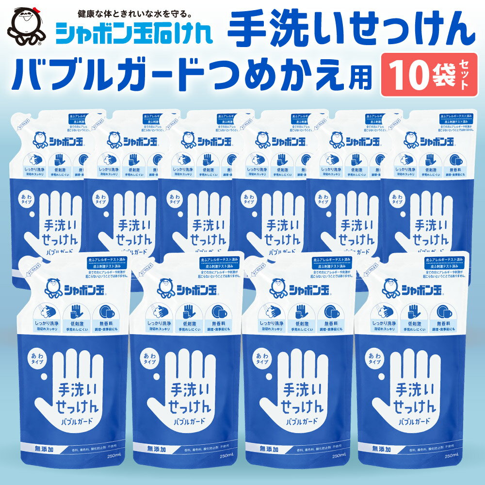 【ふるさと納税】手洗いせっけん バブルガード つめかえ 10個セット 250ml×10 シャボン玉石けん ハンドソープ 石鹸 泡 せっけん 清潔 手あらい 無添加 洗浄 詰め替え 詰替 ストック 国産 送料無料