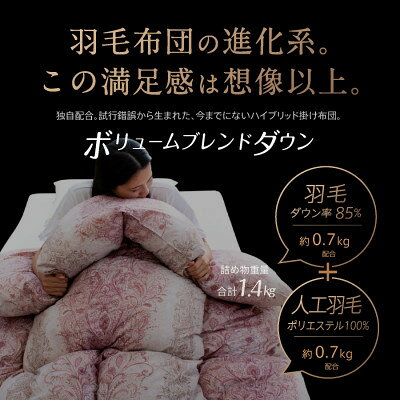 【ふるさと納税】ハイブリッド羽毛掛け布団シングル 充填量1.4kg(羽毛0.7kg人工羽毛0.7kg)色・柄おまかせ_ 寝具 布団 羽毛掛け布団 ハイブリッド シングル 色柄おまかせ 人気 おすすめ【1646527】 f402028-omuta-10001314 福岡県大牟田市 サンプル画像2