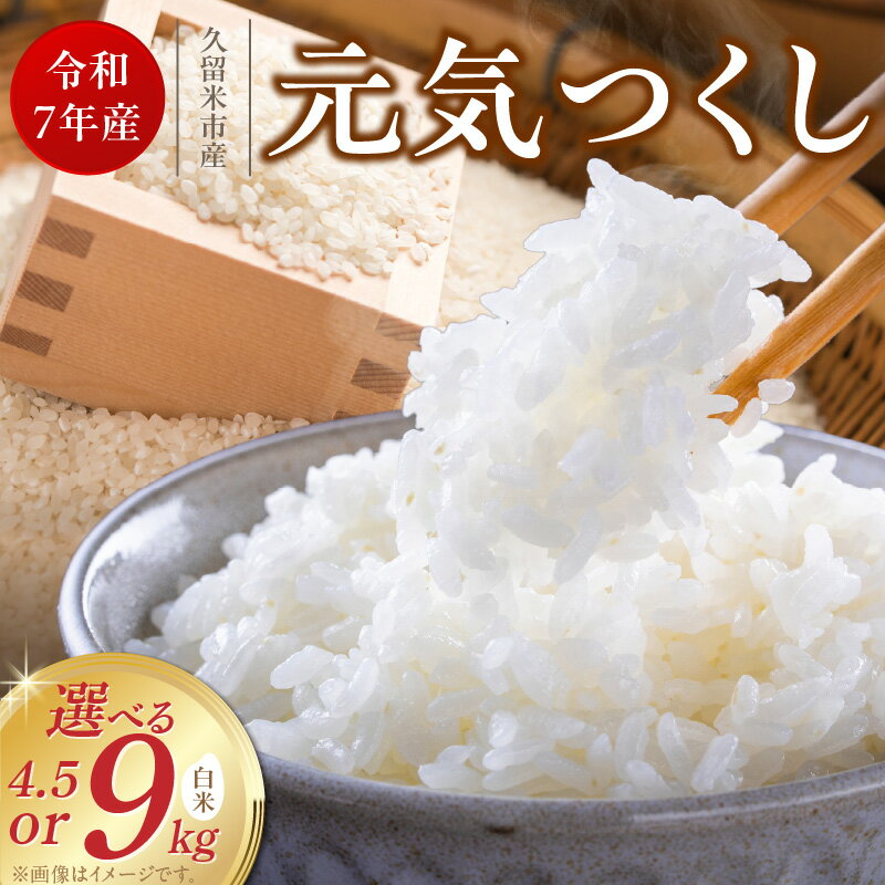 【ふるさと納税】【令和7年産 新米】元気つくし 白米 選べる 内容量 4.5kg 9kg 福岡県産 ブランド米 精米 鮮度抜群 新鮮 福岡生まれ 品種 香り豊か ふっくら 食感 ご飯 白ご飯 おにぎり 弁当 お米 食品 お取り寄せ 九州 久留米産 福岡県 久留米市 送料無料