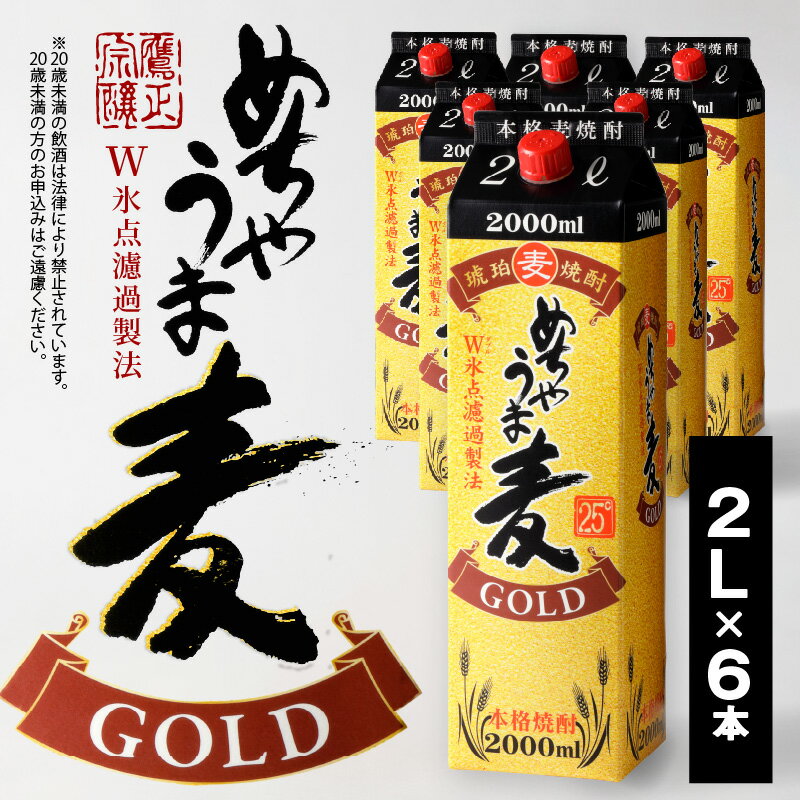 6位! 口コミ数「0件」評価「0」焼酎 麦焼酎 めちゃうま麦ゴールド 25度 2Lパック 6本 セット 鷹正宗 紙パック 本格焼酎 白麹仕込み まろやかな味わい 切れ味よい後･･･ 