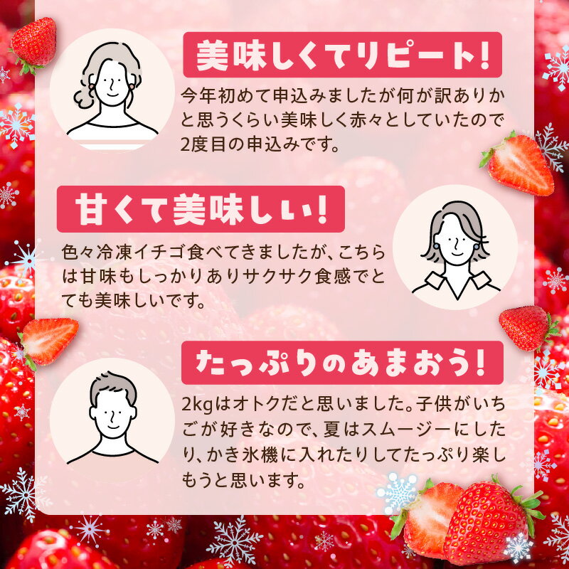 【ふるさと納税】訳あり 冷凍 あまおう 1kg × 2袋 計 2kg 福岡 国産 いちご 完熟 鮮やか 赤色 ふっくら 丸い形 食べごたえ 大粒 甘み 酸味 バランス 絶妙 スムージー ジャム ヨーグルト シャーベット ケーキ デザート アイス おやつ 果物 フルーツ 福岡県 久留米市 送料無料