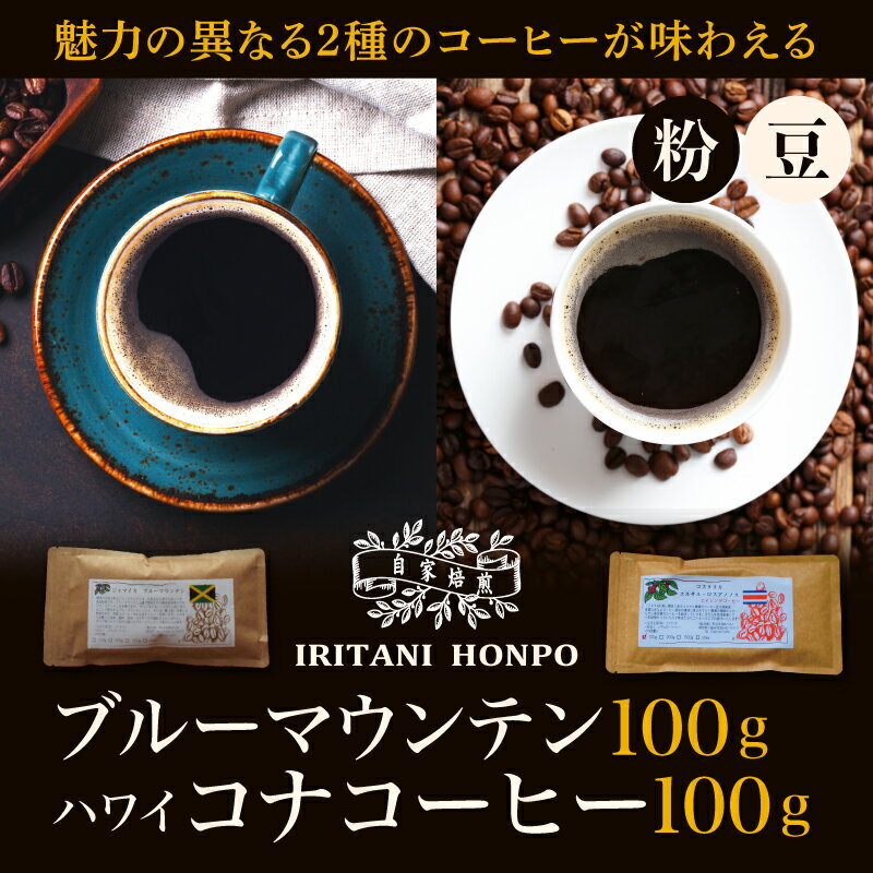 【ふるさと納税】コーヒー 豆 粉 選べる 各 100g 2種 ブルーマウンテン ハワイコナコーヒー シルキーな舌触り 苦味 酸味 甘味 コク 調和がとれた味わい スッキリとした雑味の少ないフルーツ酸が特徴 酸味の女王 お取り寄せ 送料無料