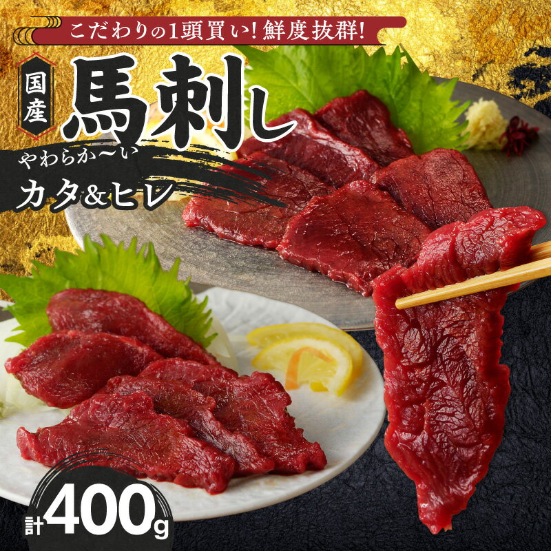 馬刺し 400g カタ ヒレ 国産 福岡県産 生食用 赤身 真空包装 タレ付き 肉 馬肉 ブロック カタ100g×2パック ヒレ100g×2パック たれ100ml あまくち 冷凍配送 ヘルシー 送料無料